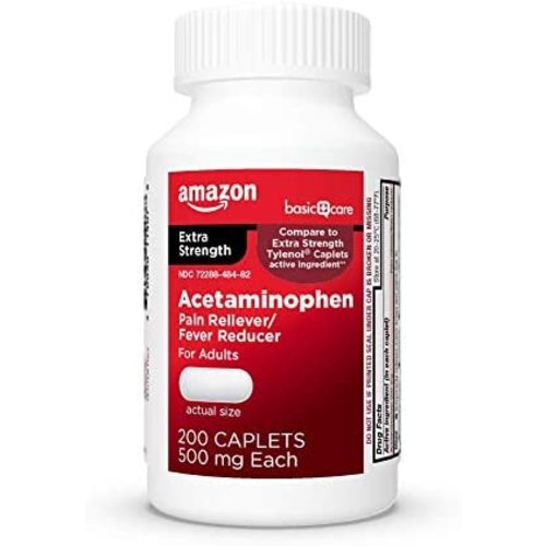 Amazon Basic Care Extra Strength Pain Relief, Acetaminophen Caplets, 500 mg, 200 Count