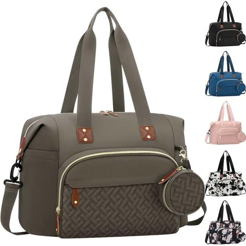 Diaper Bag Tote, Baby Bag Travel Diaper Tote Bag with Pacifier Case, Cute Maternity Hospital Baby Stylish Diaper Tote for Mom Dad Khaki