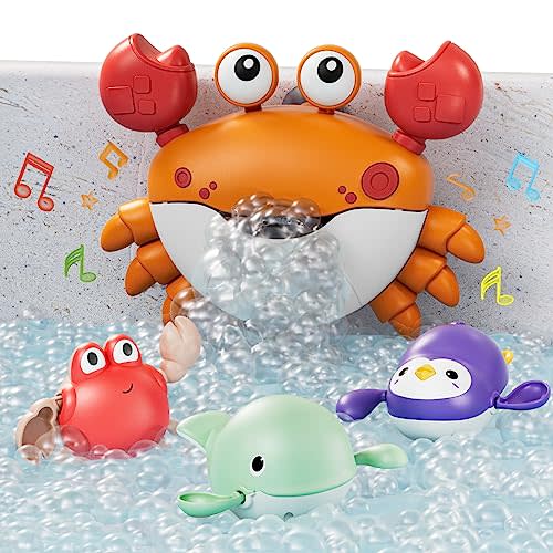 TUMAMA KIDS Baby Bath Toy,Musical Bubble Maker Machine,3 Wind-Up Bathtub Toys,Crab Shower Water Toy for Toddlers Kids Boys Grils,4 Pieces Orange