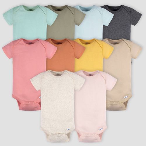 Gerber Baby 10pk Short Sleeve Onesies Bodysuit - Blue/Yellow/Pink 24M: Cotton Bodysuits, Adjustable Snap Closure