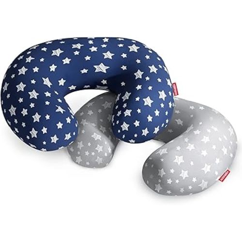 2 Pack Nursing Pillow Cover Grey and Navy for Infant, Snug Fits Boppy Nursing Pillows, Breastfeeding Nursing Pillow Slipcovers Super Soft, for Breastfeeding Moms, Navy & Gray Star