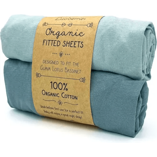 100% Organic Cotton Bassinet Sheets (Set of 2) for The Guava Lotus Travel Bassinet - Baby and Newborn, Fitted Bassinet Sheets, for Boys & Girls (Blue Tones)