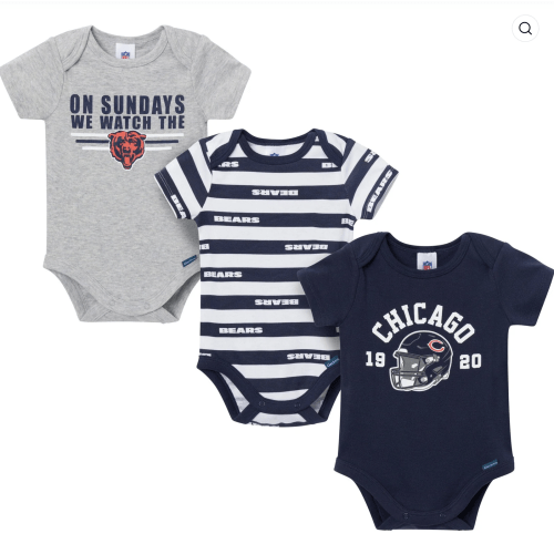 3-Pack Chicago Bears Short Sleeve Bodysuits