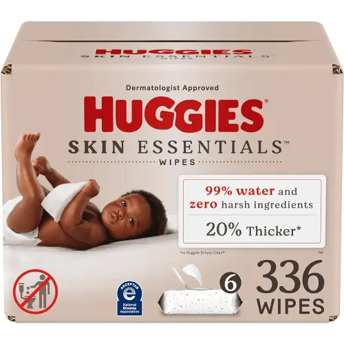 Huggies Skin Essentials Baby Wipes, Hypoallergenic, 99% Water, 6 Flip Top Packs (336 Wipes Total)