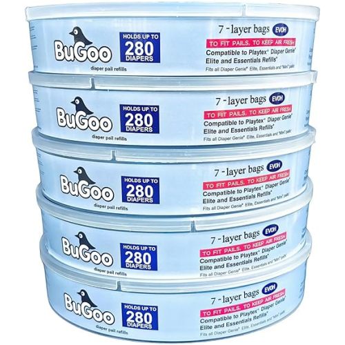 Diaper Pail Refill Bags Compatible with Diaper Genie & Munchkin, 7-layer Thick Odor Lock Unscented Trash Disposal, 5 Pack 1400 Count