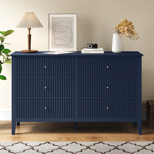 Lark Manor™ Modern Blue 6-Drawer Fluted Dresser | Wayfair