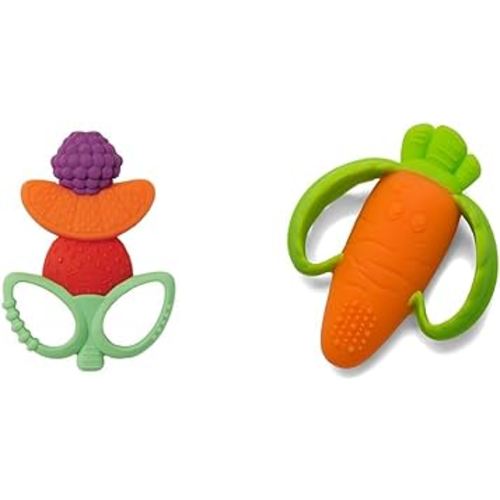 Infantino Lil' Nibbles BPA-Free Silicone Teethers - Textured Sensory Exploration and Teething Relief with Easy Grip Handles, Fruit Kabob and Orange Carrot, 0+ Months