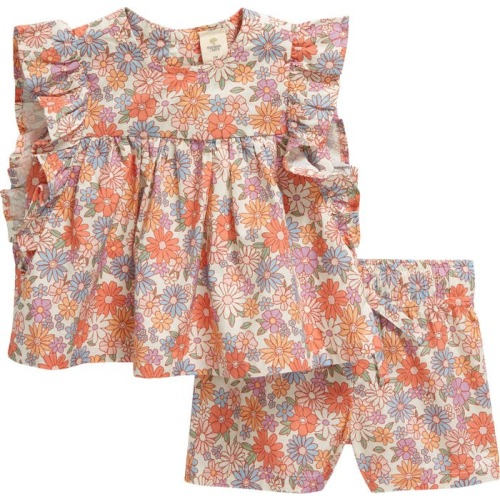 Baby Ruffle Sleeveless Top & Shorts Set, 9M, Ivory Egret Cass Floral