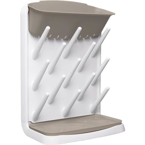 Ubbi Vertical Baby Bottle Drying Rack, Space Saving Countertop Drying Rack Baby Accessory, Taupe