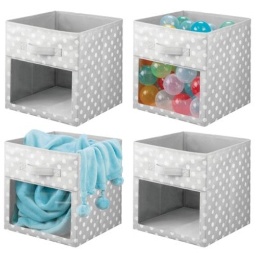 mDesign Fabric Baby Nursery Storage Cube with Front Window, Color: Gray/white polka dots, Size: 10.5 x 10.5 x 11