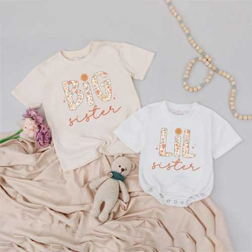 Retro Floral Big and Little Sister Matching Shirts, Custom Big Sister Toddler Shirt, Matching Outfits, Baby Announcement, Baby Girls Clothes