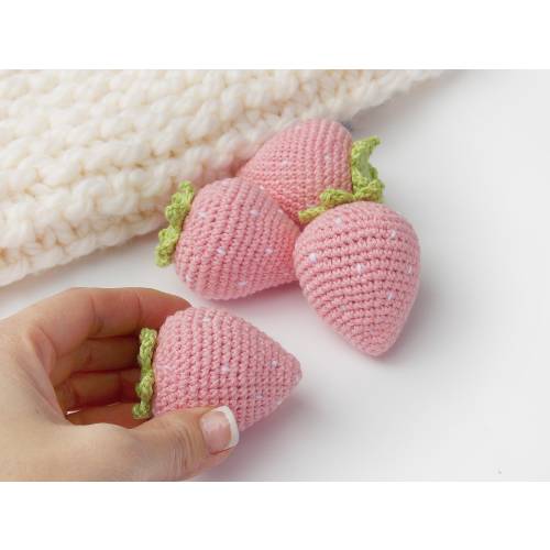 1 piece- crochet pink strawberry, play food, decoration food, eco-friendly toys, Pink, Fruit Food Food Play, Pretend Play, RainbowHappiness