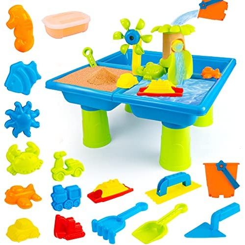 UNIH Beach Toys for 1-3 Year Old Boy Girls, Water Sand Table Sand Molds Beach Tool Kit, Durable Outdoor Kids Activity Game Sandbox Toys, Toddler Toys Sand Playset Sensory Table, Sand Shovel Tool Kits