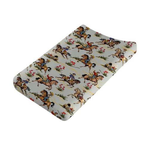 Vintage Cowboy Horse Rider Baby Changing Pad Covers for Boy Girl 32''x16'' Retro Western Cowboy Fitted Diaper Change Table Sheets Dessert Wild West Soft Breathable Nursery Baby Changing Table Mats