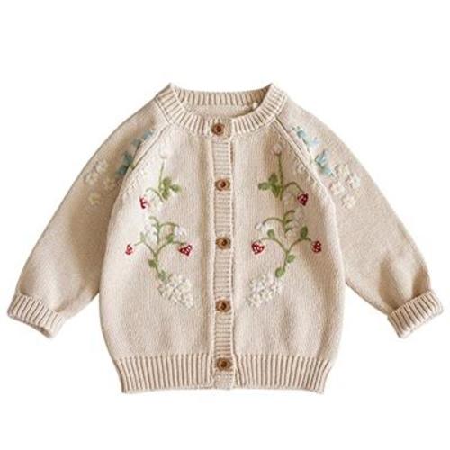 chengchuang Baby Toddler Girls Knitted Cardigan Sweater Long Sleeve Warm Jacket Cotton Flower Button Closure Coat Outwear Beige