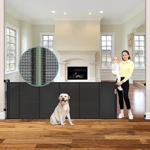 Reinforced 120 Inch Extra Wide Retractable Baby Gates with Reinforced Bars to Prevent Crawling Through Retractable Dog Gate Outdoor Retractable Gate for Dogs Extra Long Baby Gate for Large Openings