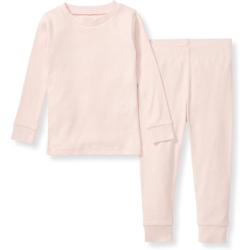 12 Months in Solid Pink Burt's Bees Baby Girls' 2-Piece Long Sleeve Tee and Pants Organic Cotton Pajama Set