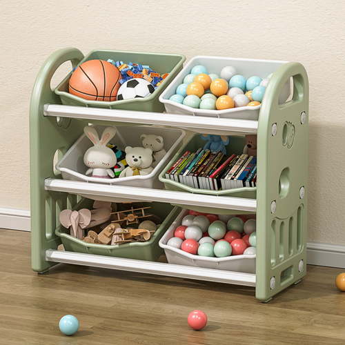Toy Storage Organizer with 6 Bins,3-Tier Toy Storage Cabinet for Bedroom Playroom,Green
