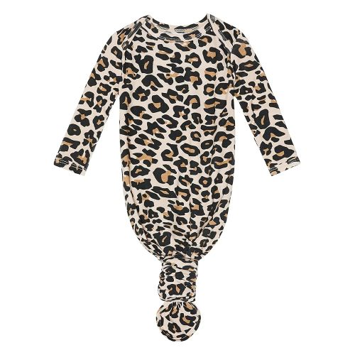 Posh Peanut Baby Soft Gown for Girls - Viscose from Bamboo Infant Layette Swaddle Wear - 0-3 months - Lana leopard Tan
