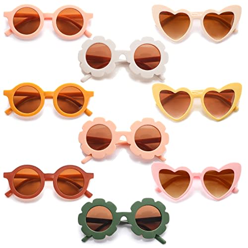 Tondiamo 9 Pairs Toddler Sunglasses Flower Round Heart Shaped Kids Girls Boy Baby Sunglasses for Outdoor Beach Holiday