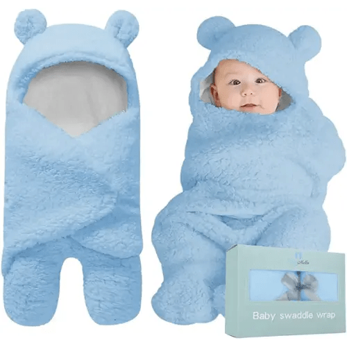 BlueMello Baby Swaddle Blanket | Ultra-Soft Plush Essential for Infants 0-6 Months | Receiving Swaddling Wrap Blue | Ideal Newborn Registry and Toddler Boy Accessories | Perfect Baby Girl Shower Gift