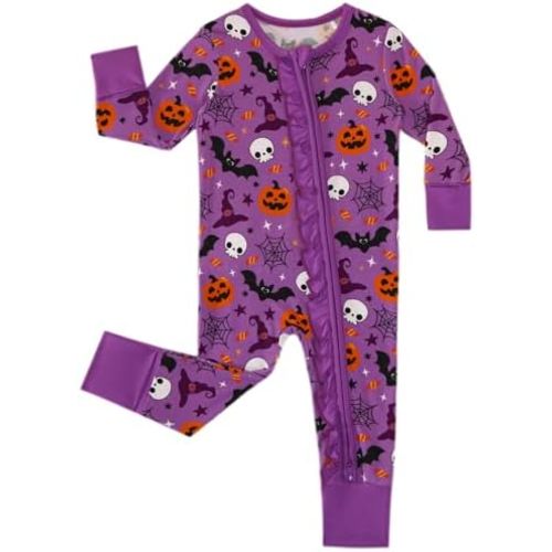 Baby Girl Romper-Viscose Made from Bamboo, Long Sleeve Jumpsuit Infant Rufffle Clothes 2-Way Zipper Rompers