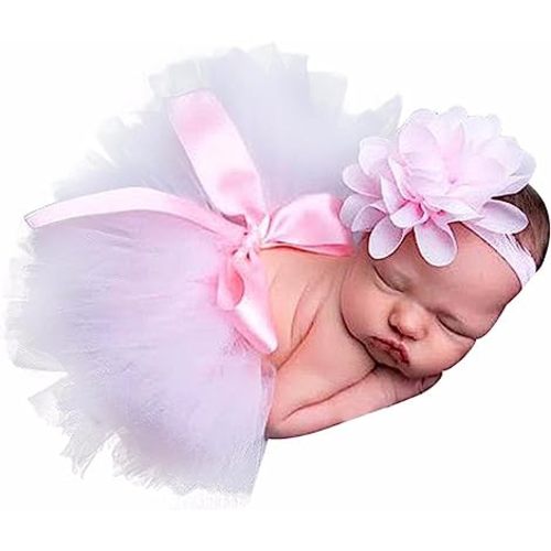 BlingKingdom Newborn Baby Girls Photo Photography Prop Tutu Skirt Dress Headband 0-4 Month (Pink)