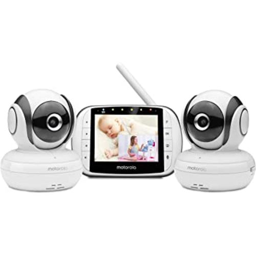 Motorola MBP36S-2 Video Baby Monitor -Two Cameras, 3.5" LCD Color Screen Display, 2-Way Audio -Remote Pan, Tilt, Zoom, Infrared Night Vision -5 Lullabies, Room Temperature Display, 1000ft Range