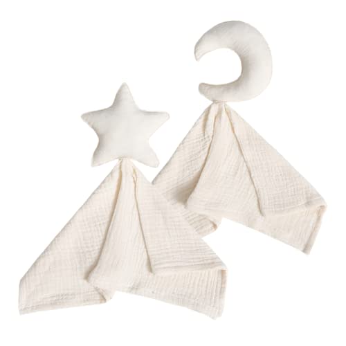 insular Baby Lovey Blanket for Boys and Girls, Organic Cotton Muslin Security Blanket for Babies, Soft Breathable Lovie Soothing Towel for Newborn and Infant, Star&Moon (Beige)