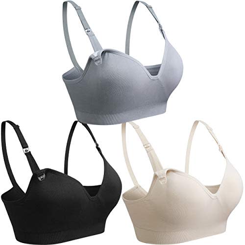 COOSHCO Women's Sleeping Nursing Maternity Bra Push up Wirefree Breastfeeding Bra 3 Ro 4Pack
