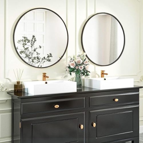 Fabuday Black Round Mirror for Wall 24 inch - Circle Mirror for Bathroom, Entryway, Living Room, Hallway, Vanity Decor, Big Matte Metal Frame Mirror
