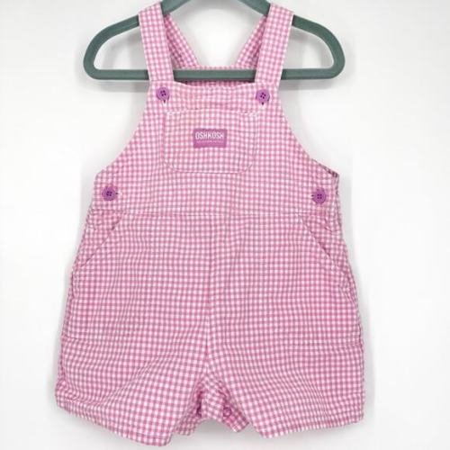 Vintage Oshkosh Baby Light Pink Check Gingham Overalls Vestbak 12 Months