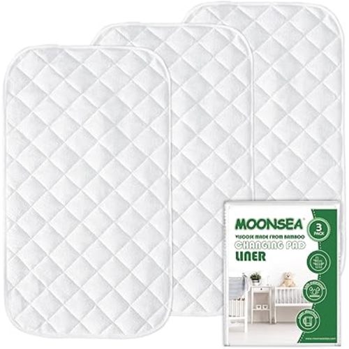 Diaper Changing Pad Liner Non-Slip, Waterproof Terry Mat, Quilted Absorbent Bassinet Liners Washable, 3 Pack 13"x 26" Reusable Portable Changing Table Pad Rectangle White