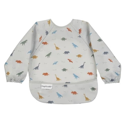Tiny Twinkle Mess Proof Baby Bib,Waterproof Smock Baby Bib for Eating,Machine Washable Long Sleeve Bib,Baby Led Weaning,Toddler Bib,BLW Supplies(Dinosaur, Small 6-24 Months)