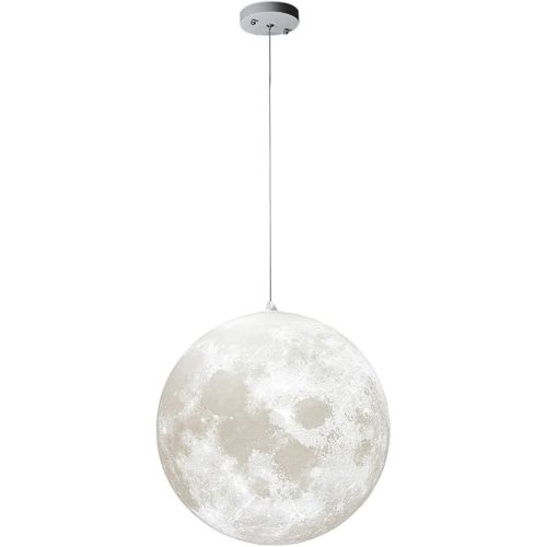 MQ 10 inch Moon Pendant Lamp with Remote Control, 3000K-6500K Brightness Adjustable, 3D Printing Ceiling Light for Home, Office, Bars and Cafe, 12W E26 LED Bulb Included