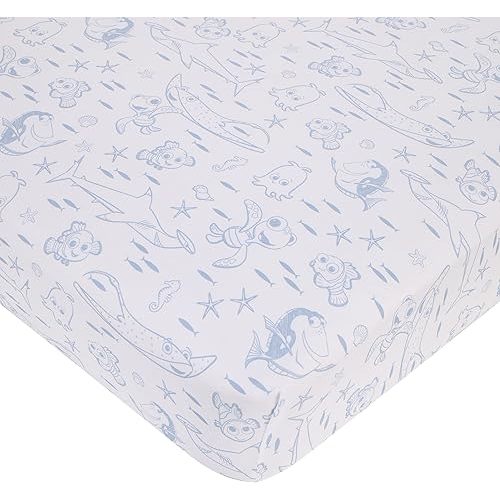 Disney Finding Nemo Cutest Little Catch Light Blue, and White Nursery Fitted Crib Sheet