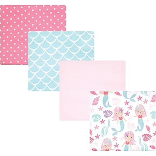 Hudson Baby Unisex Baby Cotton Flannel Receiving Blankets, Mermaid, One Size