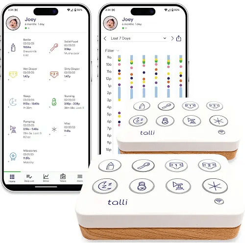 Talli Daily One-Touch Baby Tracker - Baby Monitor to Log Feedings, Diapers, Sleep & More - Electronic Journal Links to Mobile App for Real-Time Baby Monitoring & Tracking - Alexa