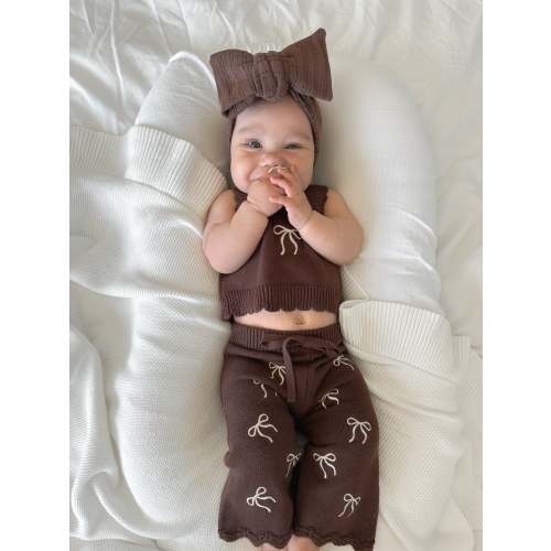 Espresso Flare Knit Set - Bow