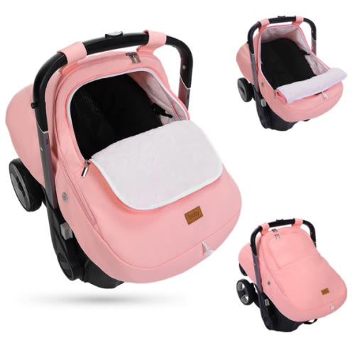 Bioby Winter Baby Car Seat Cover, Infant Car Seat Cover for Boy Girl, Roomy, Cozy, Warm, Waterproof Baby Carseat Covers Canopy with Thickened Fleece Lining, Breathable Hole, Universal Fitted Pink