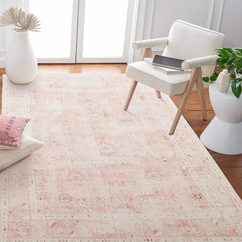 Area Rug 4x6 Pink Printed Door Mat for Indoor Entryway,Machine Washable Non Slip Blush Floral Aesthetic Soft Faux Wool Carpet for Living Room Nursery Room Dorm Kids Playroom Home Office