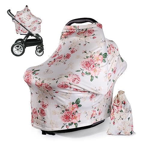 DSYJ Nursing Covers for Breastfeeding Poncho Cover, Soft & Breathable Fabric, 360° Full Privacy Universal Fit Multi Use 8-in-1 for Baby Car Seat Cocoon Feeding Canopy White