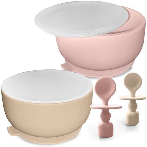 Sperric Silicone Baby Feeding Set - Infant Suction Bowls With Lids And Spoons | Bpa Free Toddler Self Feeding Utensils For 0-6 Months