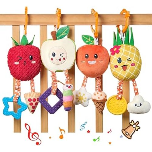 OR OR TU Baby Toys for 3 6 9 12 Months, Hanging Toys Fruit Rattles Infant Newborn Stroller Mobile Toys Car Seat Crib Plush Wind Chime for Boys Girls