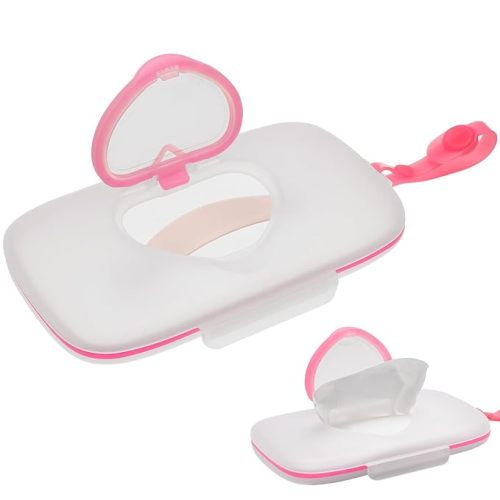 Baby Wipes Dispenser for Travel, Portable Baby Wipe Holder Wipes Container Refillable Diaper Wipe Case for Travel Outdoor Cars Wipes Pouch Reusable Diaper Wipe Holders (Pink)