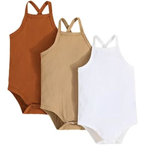Newborn Baby Girl Boy Summer Romper Pack Tank Top Romper Sleeveless Solid One-piece Cami Bodysuit Ribbed Jumpsuit