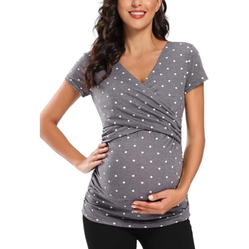 Glampunch Women's Maternity Nursing Tops Short Sleeve V Neck Breastfeeding Tee Shirts Pregnancy Tops