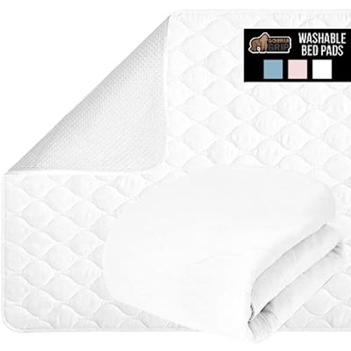 Gorilla Grip Washable Toddler Mattress Incontinence Pads, Reusable Waterproof Bed Underpads, Absorbent Leak Proof, 52x34 Slip Resistant Pad Protector Absorbs 8 Cups for Bedwetting, Adults, Kids, White