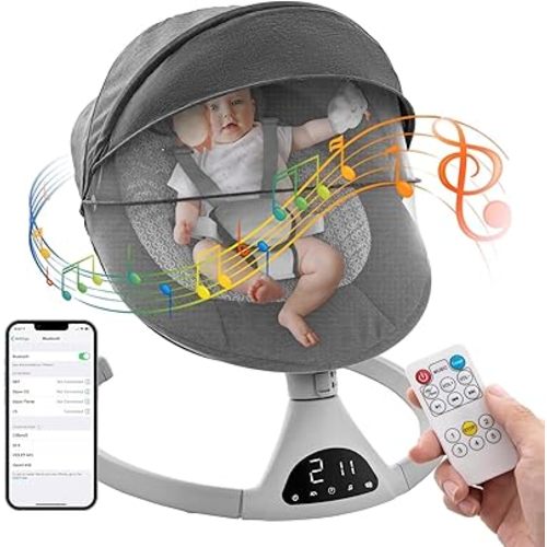 Baby Swing for Infants,Electric Baby Bouncer,Portable Swing for Boy Girl,Indoor Baby Rocker with 5 Sway Speeds for Infants to Toddler,Dark Gray