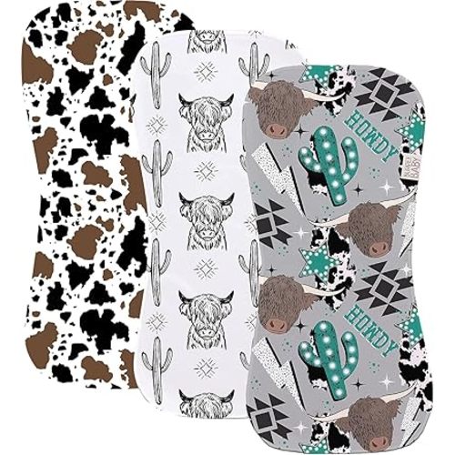 Cowprint Western Cactus Nashville Burp Cloth 3 Pack Burpee Baby (Western Burp Cloths Set of 3)